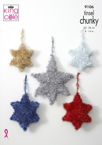 King Cole 9106 Knitting Pattern Christmas Tinsel Star Decorations in King Cole Tinsel Chunky