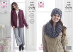 King Cole 5196 Knitting Pattern Womens Jacket Hat and Cowl in Big Value Super Chunky Stormy