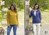 King Cole 5300 Knitting Pattern Womens Cable Sweater and Cardigan in King Cole Big Value Aran
