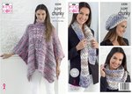 King Cole 5320 Knitting Pattern Womens Poncho Hat Scarf and Cowl in Big Value Super Chunky Tints