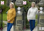 King Cole 5289 Knitting Pattern Womens Round and Funnel Neck Sweaters in King Cole Chunky Tweed