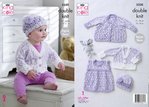 King Cole 5330 Knitting Pattern Baby Coat Cardigan Pinafore Dress Hat in Cherished & Cherish Dash DK