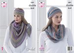 King Cole 5401 Crochet Pattern Womens Shawl Cowl Headband and Hat in King Cole Riot DK