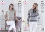 King Cole 5385 Knitting Pattern Womens Easy Knit Sweater and Slipover in King Cole Drifter 4 Ply
