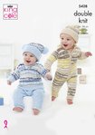 King Cole 5428 Knitting Pattern Baby Onesie Sweater Trousers and Hat in Cherish and Cherished DK