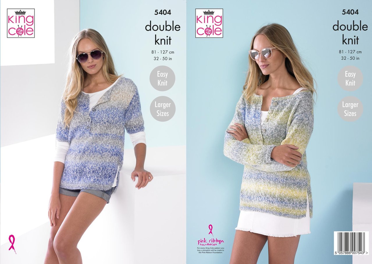 Easy Knit Short or Long Sleeve Top Womens Double Knitting Pattern King Cole 5404 