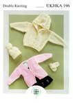 UKHKA 196 Knitting Pattern Baby Cardigans Mittens and Hat  in DK