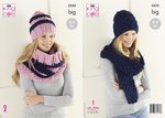 King Cole 5533 Knitting Pattern Womens Hats Cowl and Scarf in King Cole Big Value Big