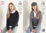King Cole 5513 Knitting Pattern Womens Raglan Sweater and Cardigan in Merino Blend DK and Truffle
