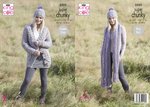 King Cole 5555 Knitting Pattern Womens Cardigan Scarf and Hat in Big Value Super Chunky Stormy