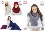 King Cole 5540 Knitting Pattern Cowl Scarf Wrap Hats Blanket Cushion in King Cole Funny Yummy