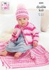 King Cole 5592 Knitting Pattern Baby and Childrens Cardigan Hat and Blanket in Stripe DK
