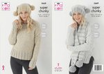 King Cole 5669 Knitting Pattern Womens Sweaters Hat and Scarf in King Cole Timeless Super Chunky