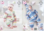 King Cole 5763 Knitting Pattern All-In-One Cardigan Trousers Hat in Baby Splash DK Big Value Baby DK