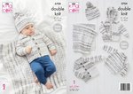 King Cole 5704 Knitting Pattern Baby Blanket Sweater Jackets Hat in Baby Stripe DK