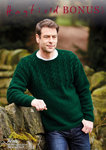 Sirdar 10077 Knitting Pattern Mens Cabled Sweater in Hayfield Bonus Aran