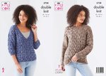 King Cole 5738 Knitting Pattern Womens Round and V Neck Sweaters in King Cole Drifter Aran