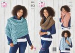King Cole 5823 Knitting Pattern Wrap, Scarves and Snood in King Cole Big Value BIG