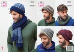 King Cole 5860 Knitting Pattern Men Hats Scarf and Snood in King Cole Fashion Aran