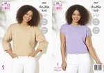 King Cole 5867 Knitting Pattern Womens Round Neck Sweater and Top in King Cole Cotton Top DK