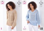 King Cole 5877 Knitting Pattern Womens Round and V Neck Sweaters in King Cole Cottonsoft DK