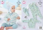 King Cole 5855 Knitting Pattern Baby Dungarees Jacket and Hat in Little Treasures DK