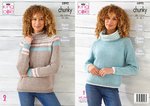 King Cole 5892 Knitting Pattern Womens Striped and Plain Sweaters in King Cole Wildwood Chunky
