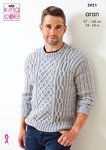 King Cole 5951 Knitting Pattern Mens Round Neck Cable Sweaters in King Cole Fashion Aran