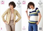 King Cole 5955 Knitting Pattern Womens Striped Cardigan and Top in King Cole Merino Blend DK
