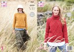 King Cole 5963 Knitting Pattern Womens Round and Roll Neck Raglan Sweaters in King Cole Wool Aran