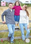 King Cole 5956 Knitting Pattern Family Raglan Sleeve Cable Sweaters in King Cole Wool Aran