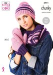 KIng Cole 5971 Knitting Pattern Womens Easy Knit Hat Mittens Scarf Cowl in Big Value Chunky