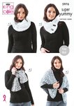 KIng Cole 5976 Knitting Pattern Womens Easy Knit Cowl and Scarves in King Cole Super Yummy