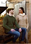 James C Brett JB853 Knitting Pattern Cabled Womens Cardigan and Mens Sweater in Croftland Aran