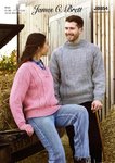 James C Brett JB854 Knitting Pattern Cable Womens Sweater Mens Funnel Neck Sweater in Croftland Aran