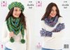 King Cole 6146 Knitting Pattern Womens Scarves Beret Gloves in King Cole Jitterbug DK
